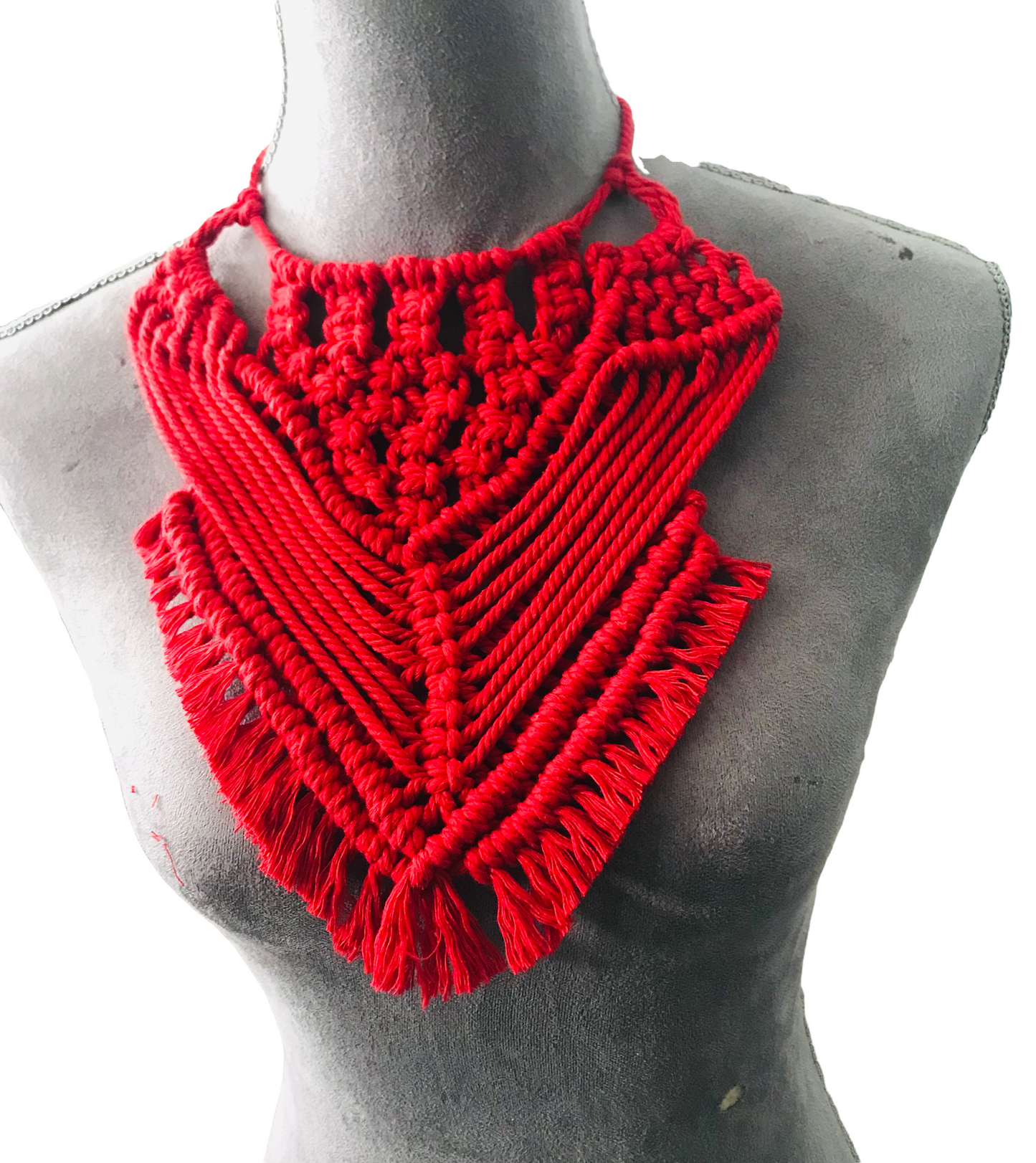 Red Macrame statement necklace