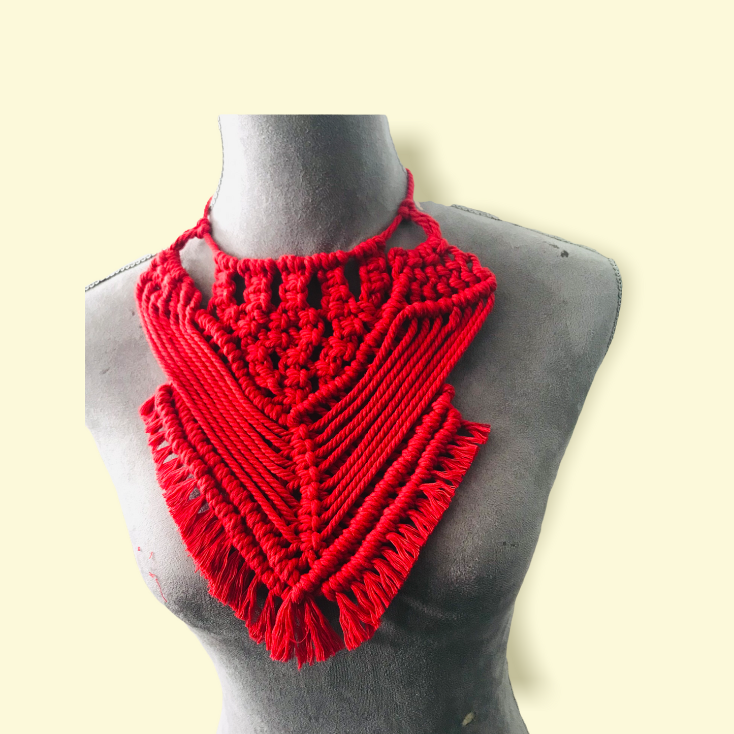 Red Macrame statement necklace